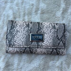 GUESS Black and Gray Snake-Print Foldover Wallet
